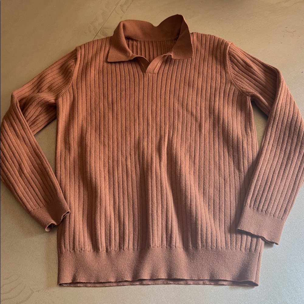 Men's Brown Ribbed Cardigan Sweater